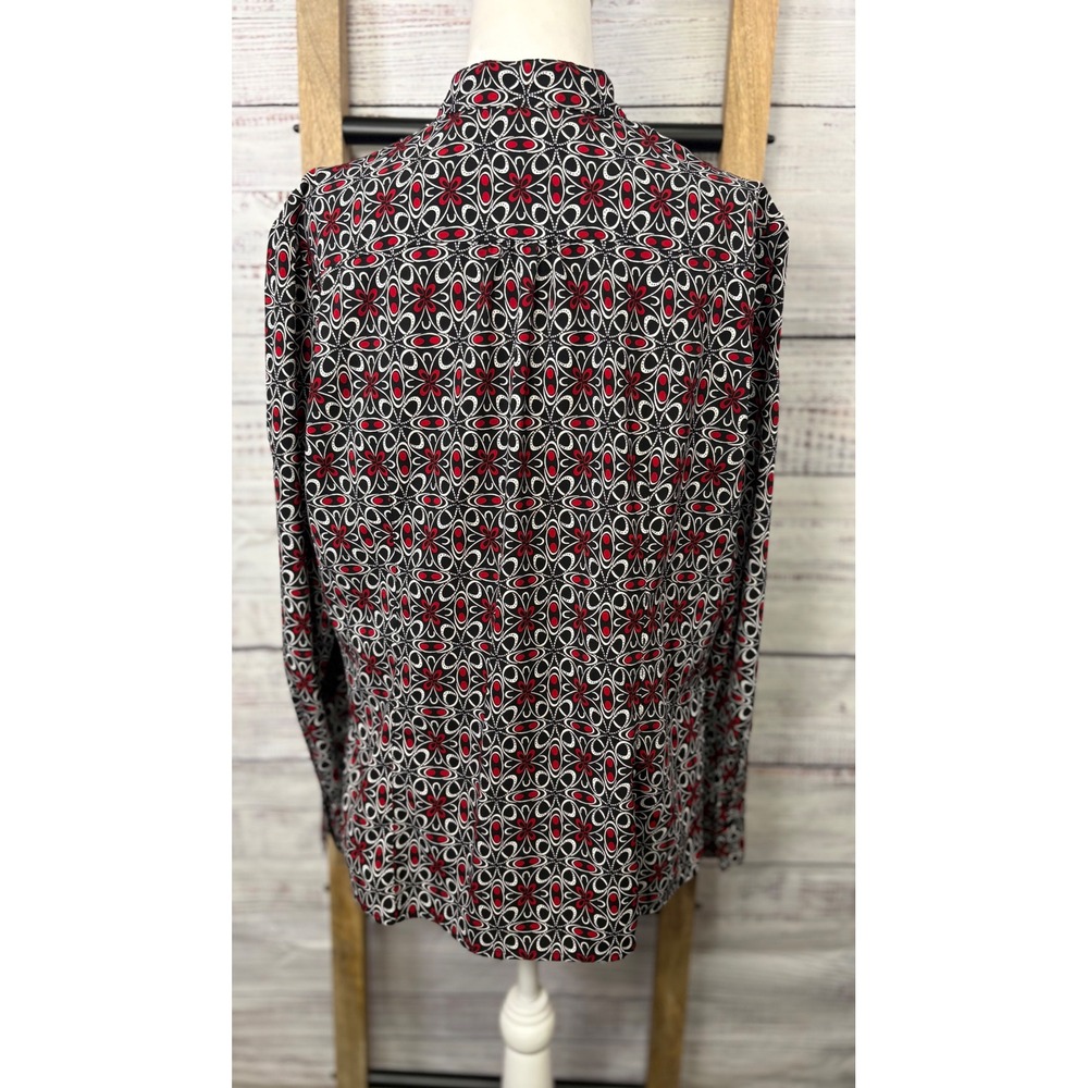 East 5th Womens XL Red Black White Geometric Floral Button Down Blouse - Picture 11 of 11